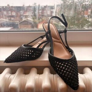 Primark Black Textured Slingback Heels